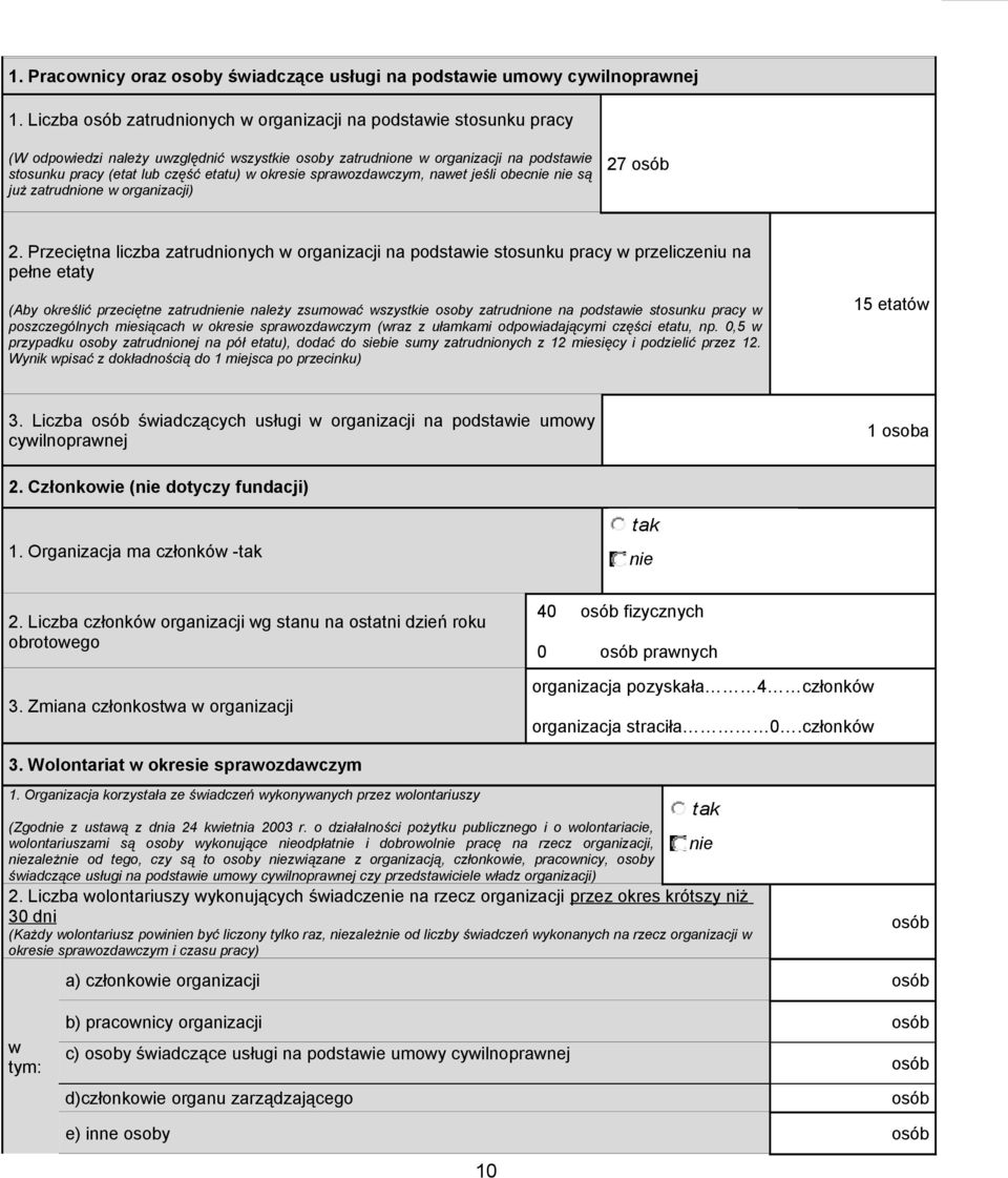 okresie sprawozdawczym, nawet jeśli obec są już zatrudnione w organizacji) 27 osób 2.