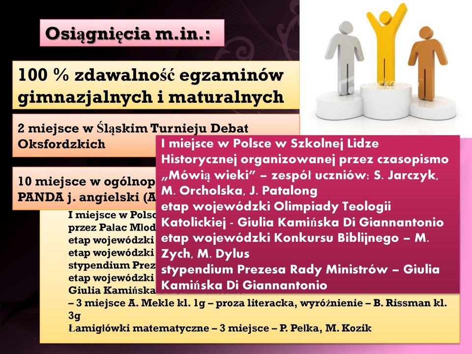 ogólnopolskim Mówią konkursie wieki zespół uczniów: S. Jarczyk, M. Orcholska, J. Patalong PANDA j.