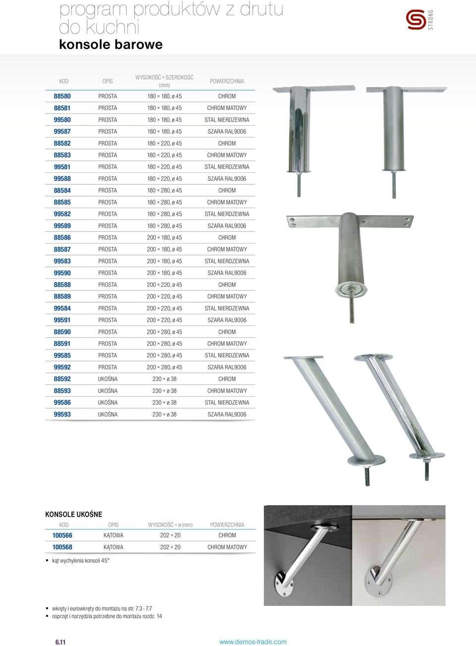 220, ø 45 CHROM MATOWY PROSTA 180 220, ø 45 STAL NIERDZEWNA PROSTA 180 220, ø 45 SZARA RAL900 PROSTA 180 280, ø 45 CHROM PROSTA 180 280, ø 45 CHROM MATOWY PROSTA 180 280, ø 45 STAL NIERDZEWNA PROSTA