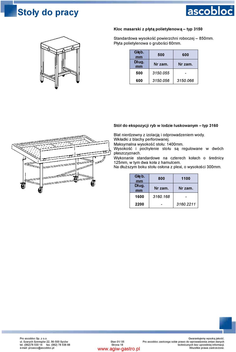 Wkładki z blachy perforowanej. Maksymalna wysokośćstołu: 1400. Wysokość i pochylenie stołu są regulowane w dwóch płaszczyznach.