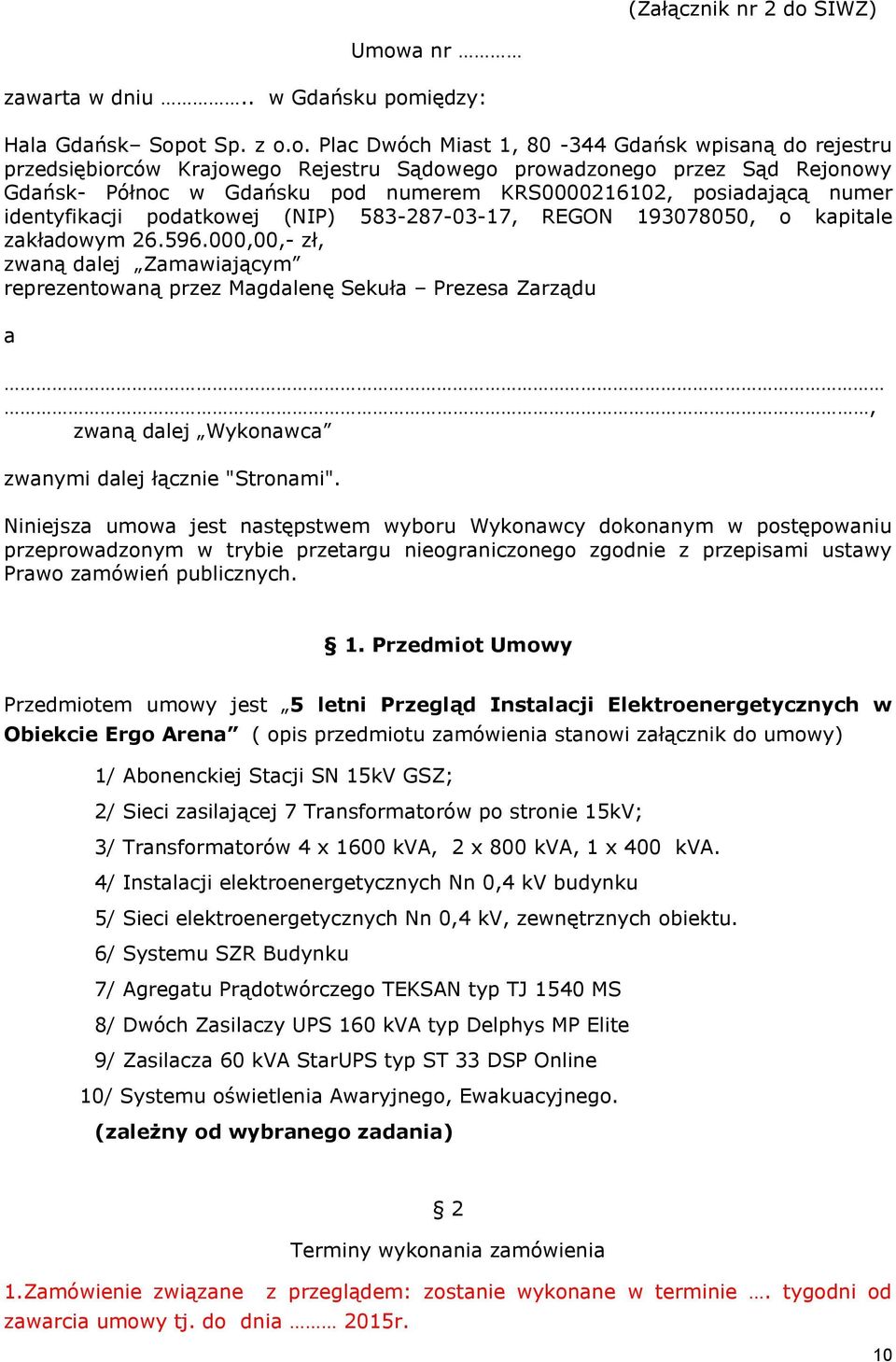 a nr zawarta w dniu.. w Gdańsku pom