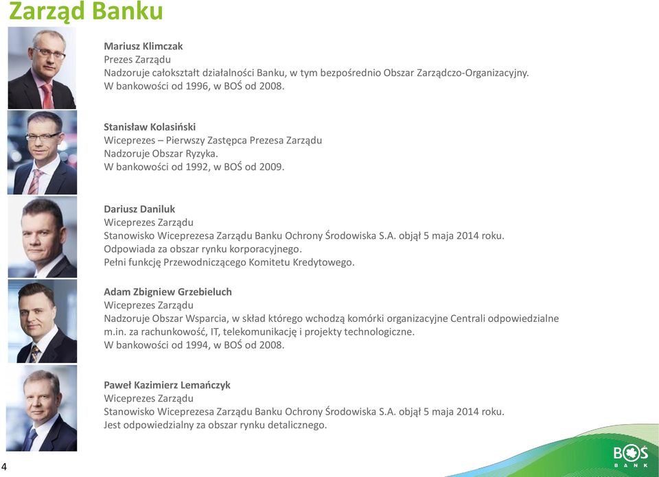 Dariusz Daniluk Wiceprezes Zarządu Stanowisko Wiceprezesa Zarządu Banku Ochrony Środowiska S.A. objął 5 maja 2014 roku. Odpowiada za obszar rynku korporacyjnego.