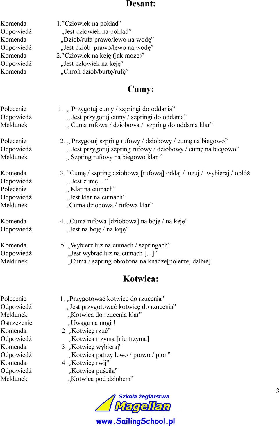 Przygotuj szpring rufowy / dziobowy / cumę na biegowo Jest przygotuj szpring rufowy / dziobowy / cumę na biegowo Szpring rufowy na biegowo klar 3.