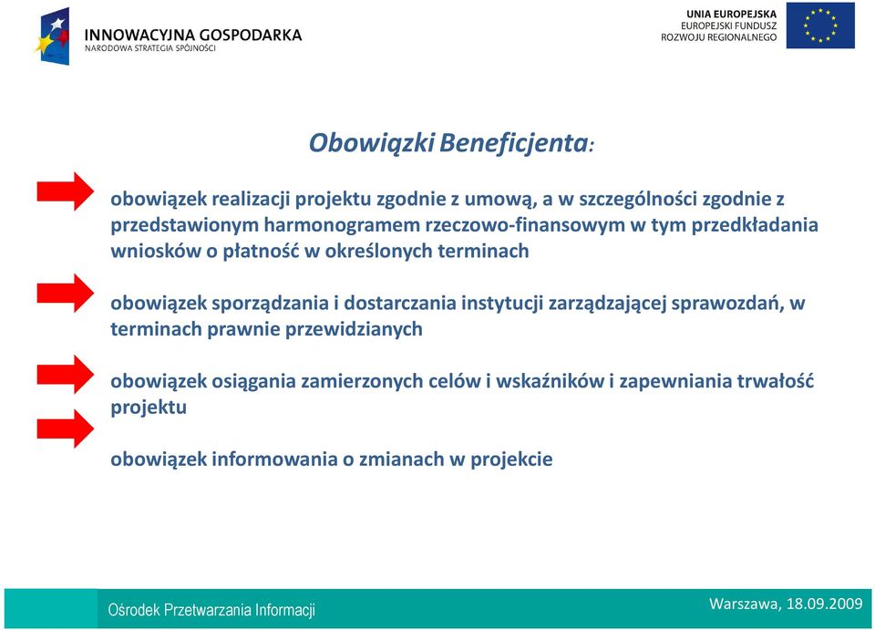 obowiązek sporządzania i dostarczania instytucji zarządzającej sprawozdań, w terminach prawnie przewidzianych