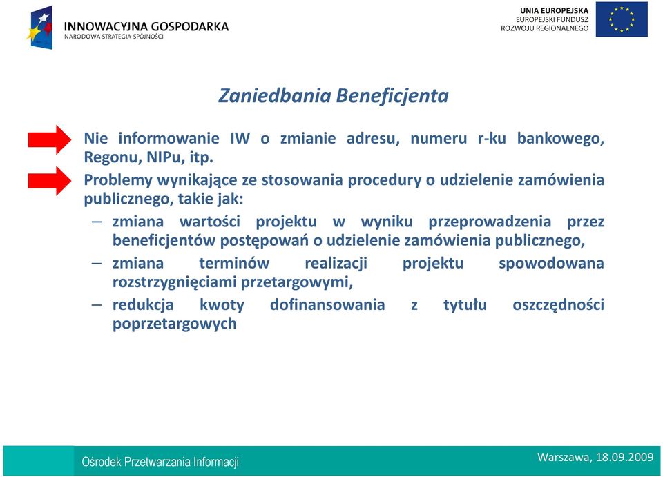 przeprowadzenia przez beneficjentów postępowań o udzielenie zamówienia publicznego, zmiana terminów realizacji projektu