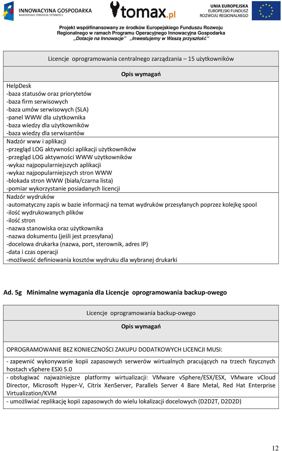 -wykaz najpopularniejszych stron WWW -blokada stron WWW (biała/czarna lista) -pomiar wykorzystanie posiadanych licencji Nadzór wydruków -automatyczny zapis w bazie informacji na temat wydruków