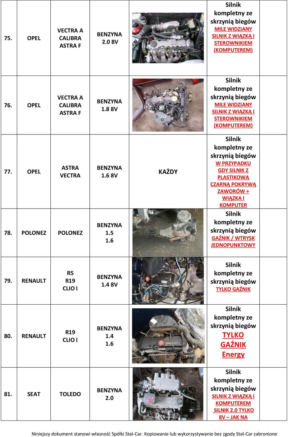 6 KAŻDY W PRZYPADKU GDY ILNIK Z PLATIKOWĄ CZARNĄ POKRYWĄ ZAWORÓW + WIĄZKA I KOMPUTER GAŹNIK / WTRYK