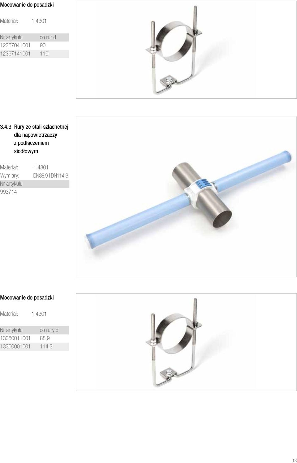 szlachetnej dla napowietrzaczy z podłączeniem siodłowym Materiał: 1.