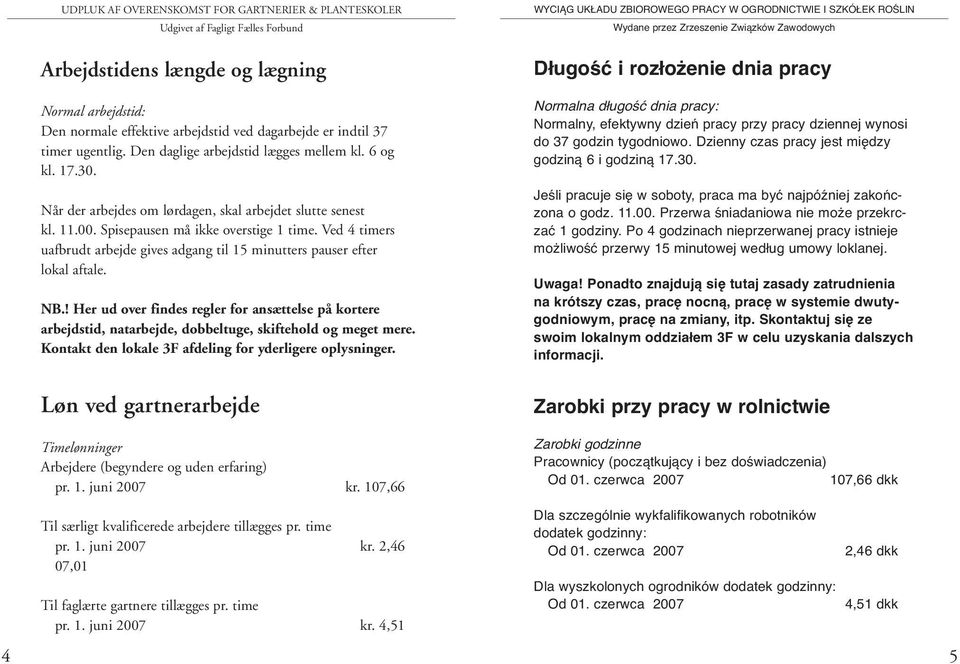 ! Her ud over findes regler for ansættelse på kortere arbejdstid, natarbejde, dobbeltuge, skiftehold og meget mere. Kontakt den lokale 3F afdeling for yderligere oplysninger.