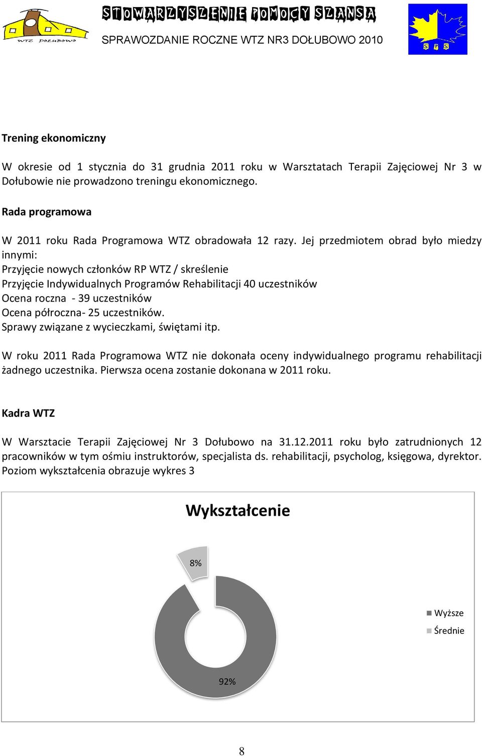 Jej przedmiotem obrad było miedzy innymi: Przyjęcie nowych członków RP WTZ / skreślenie Przyjęcie Indywidualnych Programów Rehabilitacji 40 uczestników Ocena roczna - 39 uczestników Ocena półroczna-