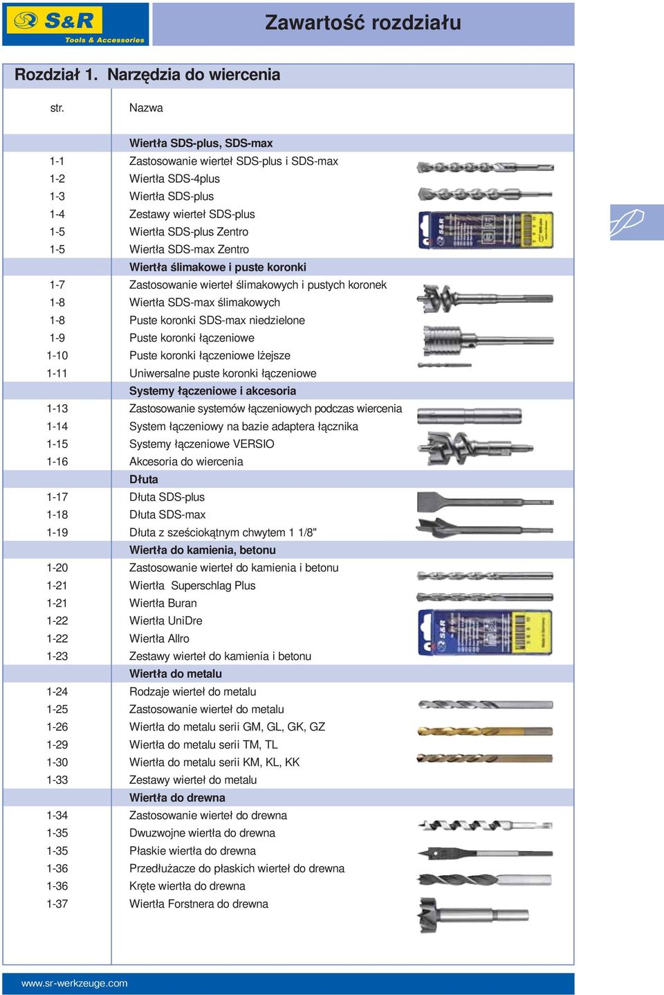 Zentro Wiertła ślimakowe i puste koronki 1-7 Zastosowanie wierteł ślimakowych i pustych koronek 1-8 Wiertła SDS-max ślimakowych 1-8 Puste koronki SDS-max niedzielone 1-9 Puste koronki łączeniowe 1-10