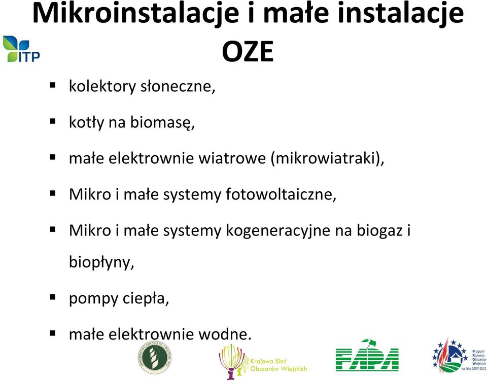 Mikro i małe systemy fotowoltaiczne, Mikro i małe systemy