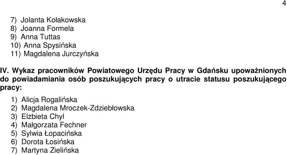 poszukujących pracy o utracie statusu poszukującego pracy: 1) Alicja Rogalińska 2) Magdalena