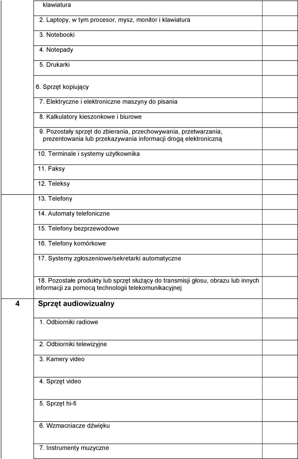 Terminale i systemy użytkownika 11. Faksy 12. Teleksy 13. Telefony 14. Automaty telefoniczne 15. Telefony bezprzewodowe 16. Telefony komórkowe 17. Systemy zgłoszeniowe/sekretarki automatyczne 18.
