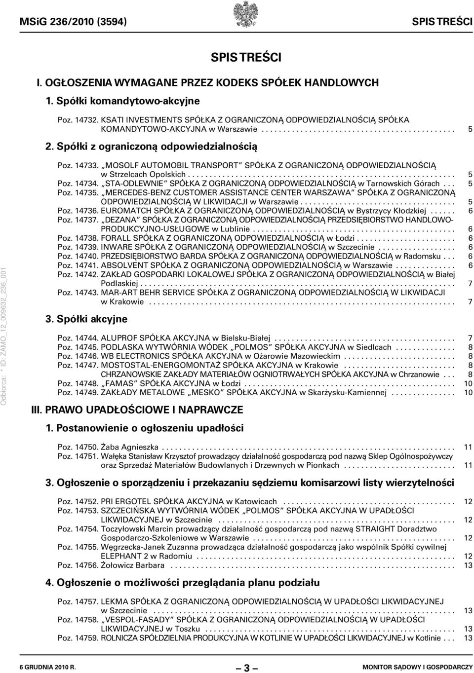 MOSOLF AUTOMOBIL TRANSPORT SPÓŁKA Z OGRANICZONĄ ODPOWIEDZIALNOŚCIĄ w Strzelcach Opolskich.............................................................. 5 Poz. 14734.