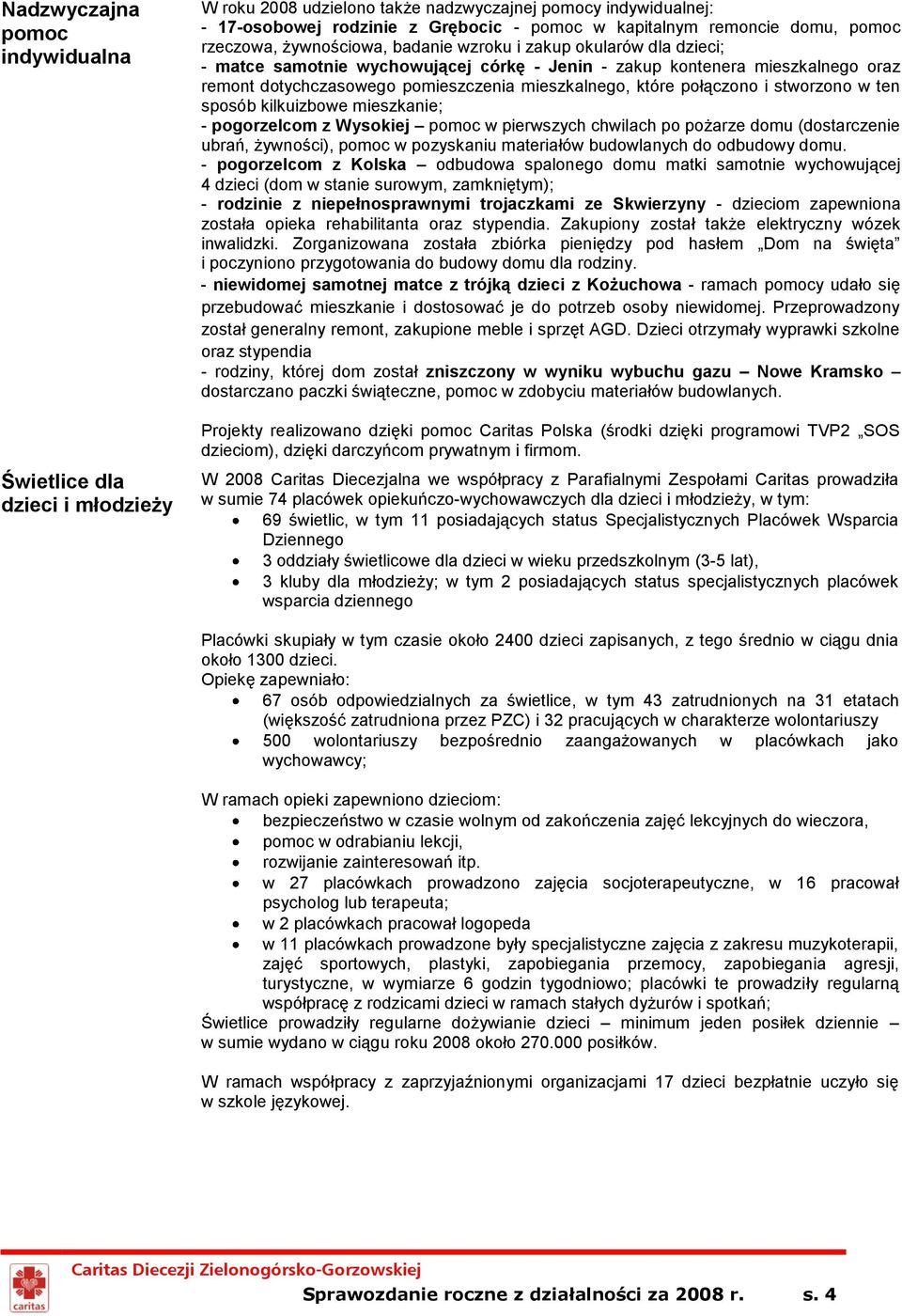 mieszkalnego, które połączono i stworzono w ten sposób kilkuizbowe mieszkanie; - pogorzelcom z Wysokiej pomoc w pierwszych chwilach po pożarze domu (dostarczenie ubrań, żywności), pomoc w pozyskaniu