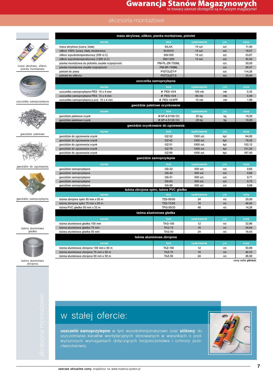 szt. 11,40 silikon 100% (szary, biały, bezbarwny) SUS310 15 szt. szt. 18,07 silikon wysokotemperaturowy (350 st.c) SW-350 15 szt. szt. 33,67 silikon wysokotemperaturowy (1200 st.c) SW-1200 15 szt.