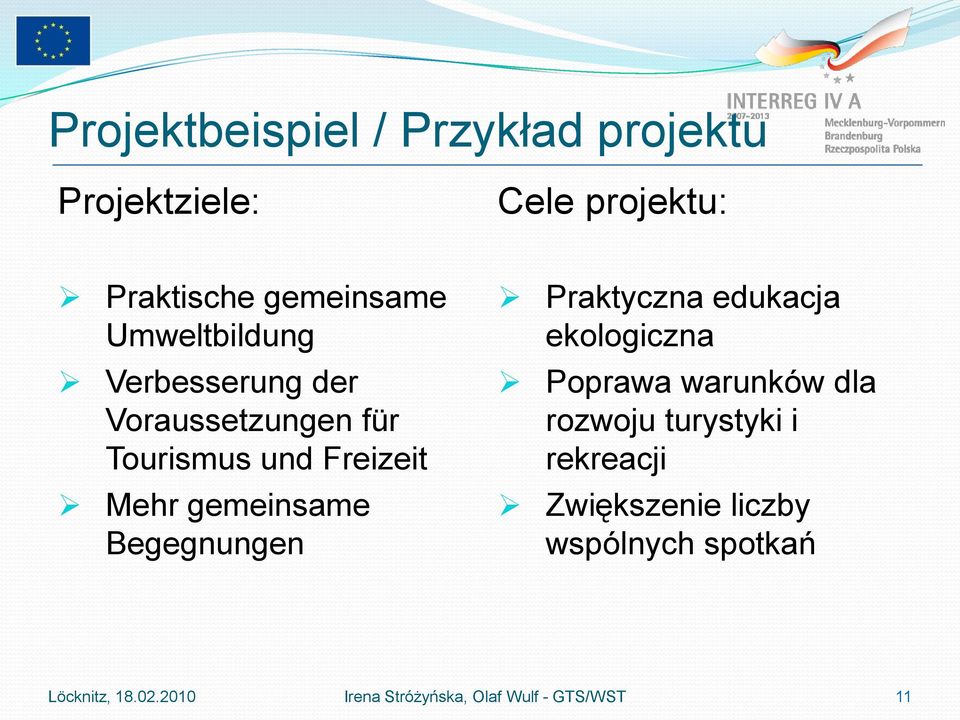 Begegnungen Praktyczna edukacja ekologiczna Poprawa warunków dla rozwoju turystyki i