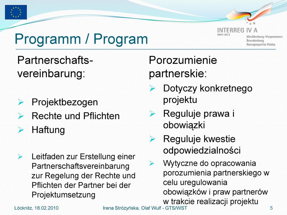 Dotyczy konkretnego projektu Reguluje prawa i obowiązki Reguluje kwestie odpowiedzialności Wytyczne do opracowania porozumienia