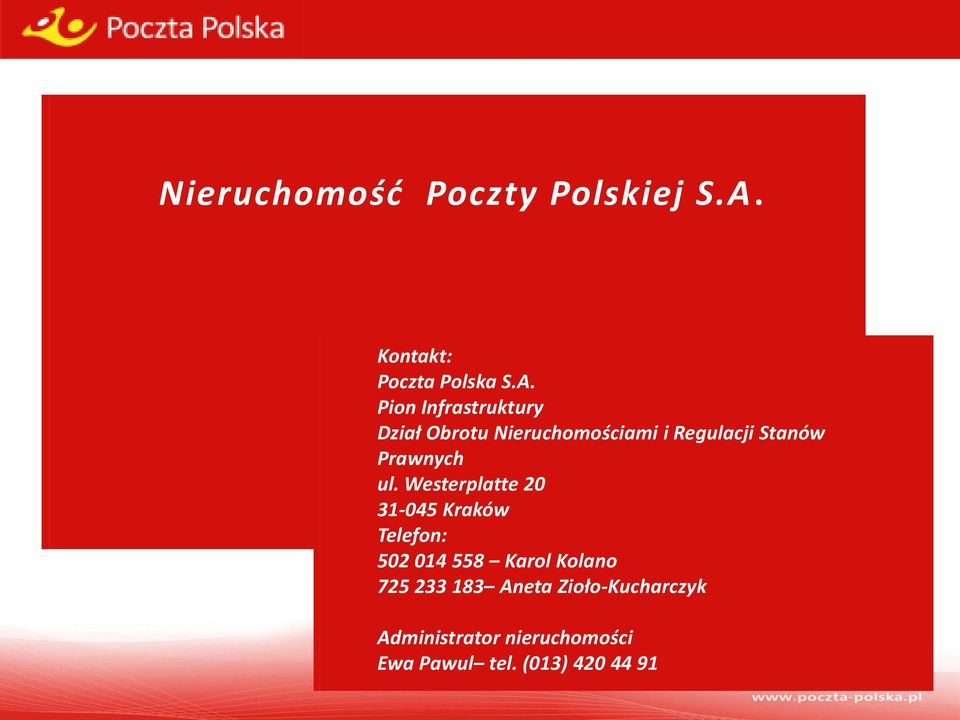 Pion Infrastruktury Dział Obrotu Nieruchomościami i Regulacji Stanów Prawnych ul.