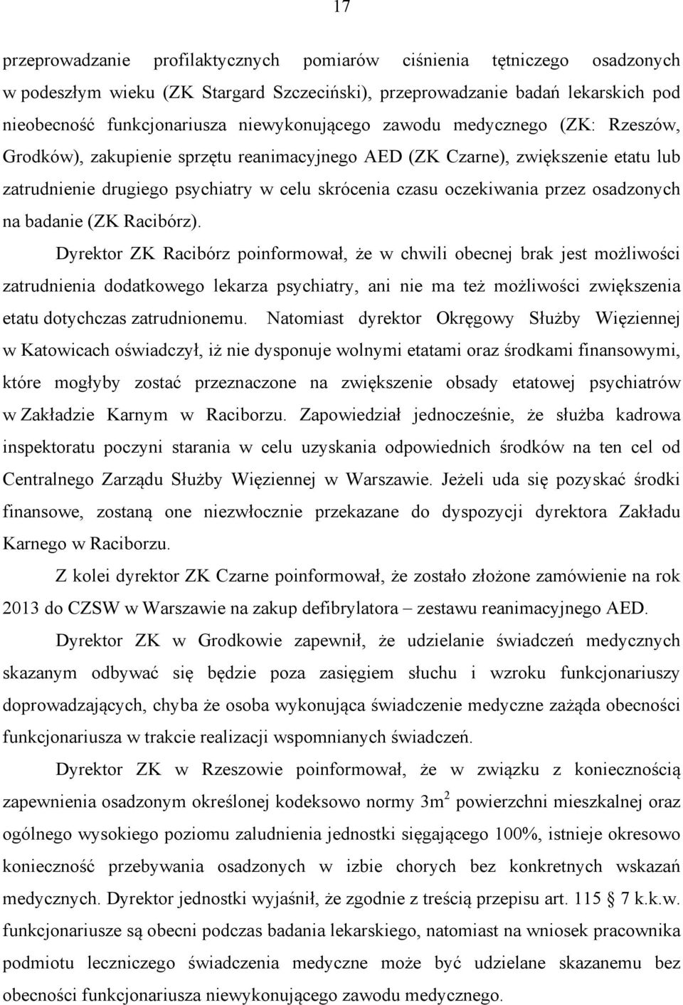 przez osadzonych na badanie (ZK Racibórz).