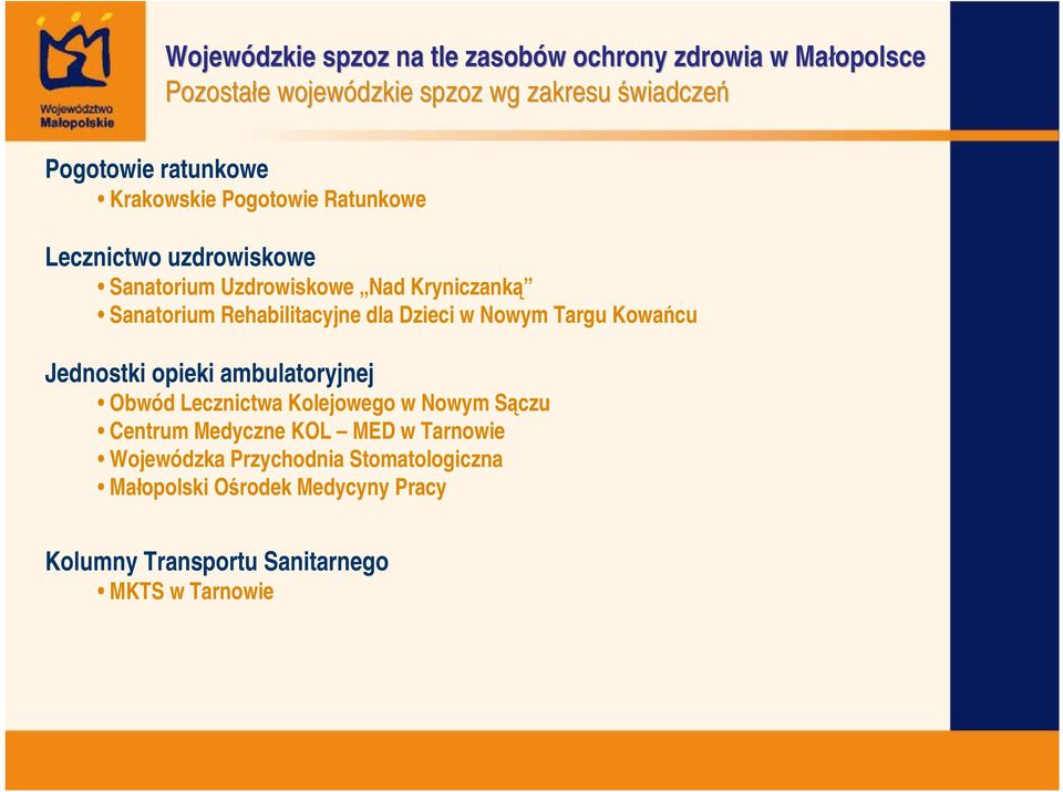 Rehabilitacyjne dla Dzieci w Nowym Targu Kowańcu Jednostki opieki ambulatoryjnej Obwód Lecznictwa Kolejowego w Nowym Sączu