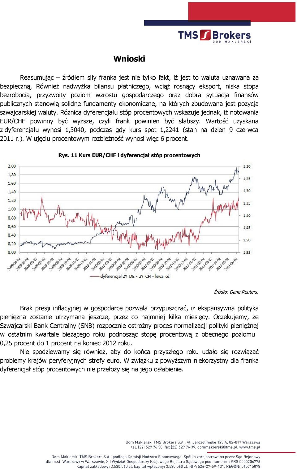 ekonomiczne, na których zbudowana jest pozycja szwajcarskiej waluty. Różnica dyferencjału stóp procentowych wskazuje jednak, iż notowania EUR/CHF powinny być wyższe, czyli frank powinien być słabszy.
