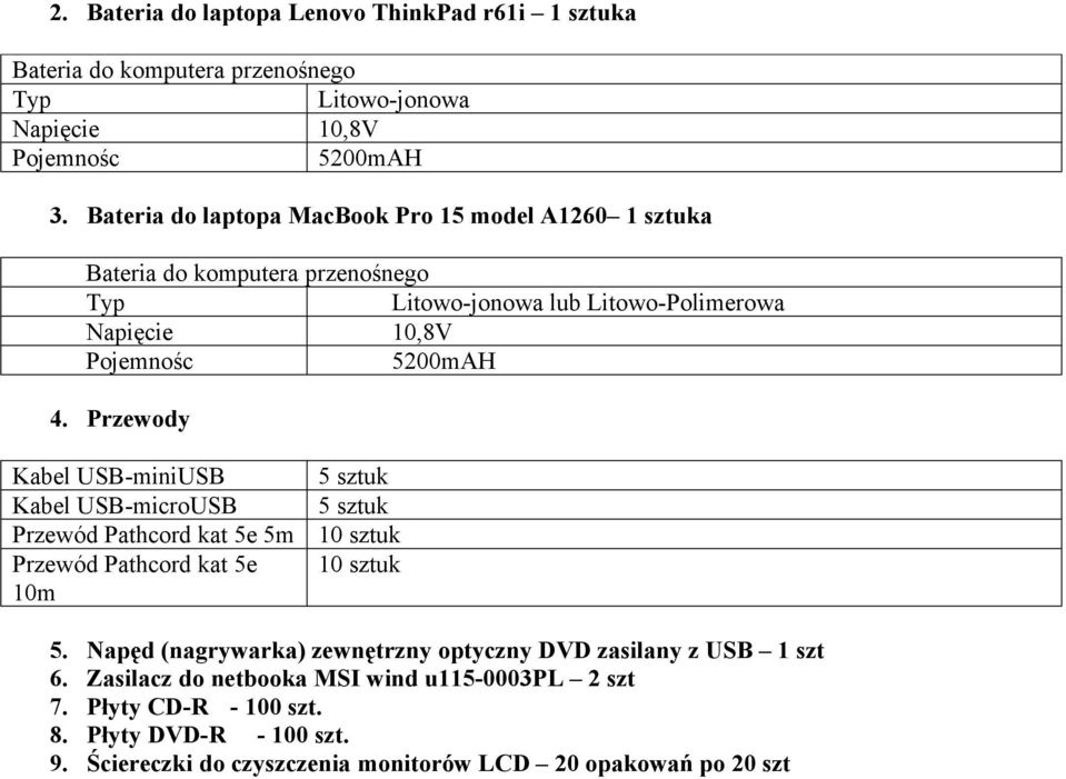 Przewody Kabel USB-miniUSB Kabel USB-microUSB Przewód Pathcord kat 5e 5m Przewód Pathcord kat 5e 10m 5 sztuk 5 sztuk 10 sztuk 10 sztuk 5.