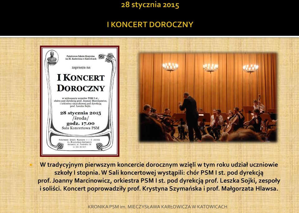 Joanny Marcinowicz, orkiestra PSM I st. pod dyrekcją prof.