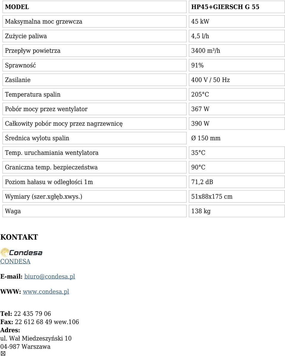 uruchamiania wentylatora 35 C Graniczna temp. bezpieczeństwa 90 C Poziom hałasu w odległości 1m Wymiary (szer.xgłęb.xwys.