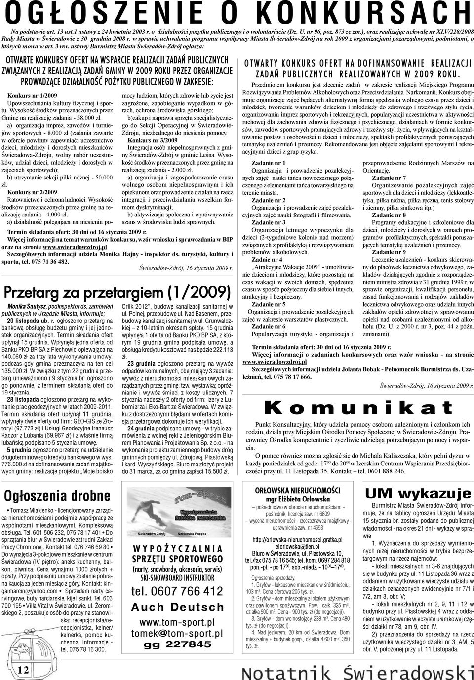 w sprawie uchwalenia programu współpracy Miasta Świeradów-Zdrój na rok 2009 z organizacjami pozarządowymi, podmiotami, o których mowa w art. 3 ww.