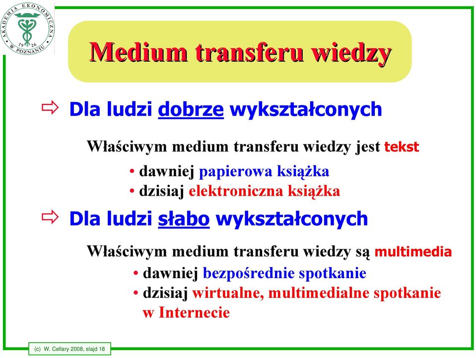 słabo wykształconych Właściwym medium transferu wiedzy są multimedia dawniej