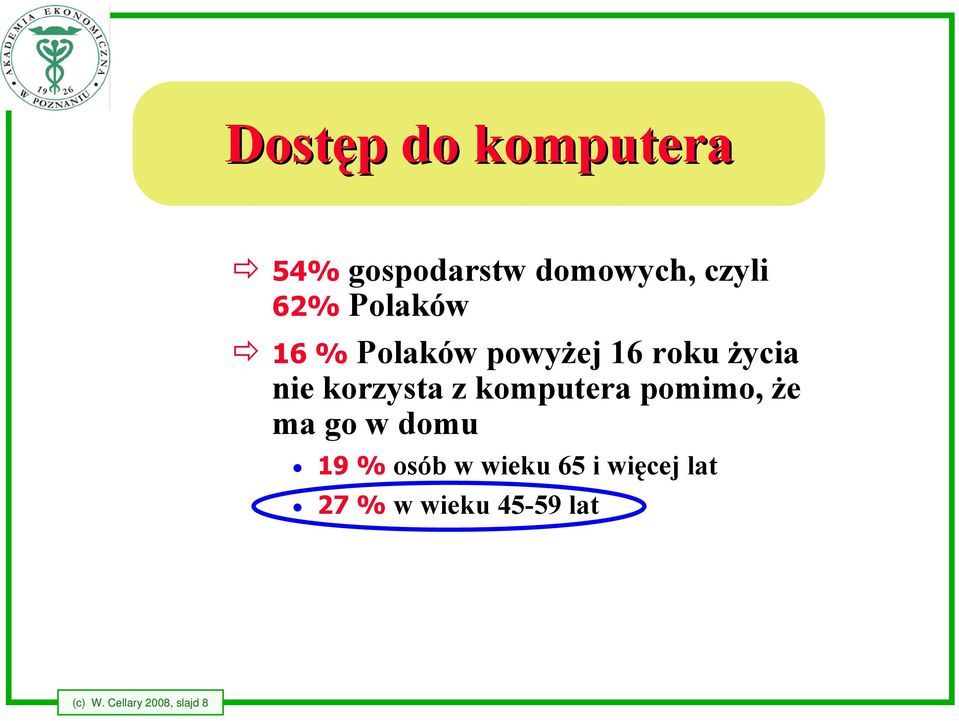 komputera pomimo, że ma go w domu 19 % osób w wieku 65 i