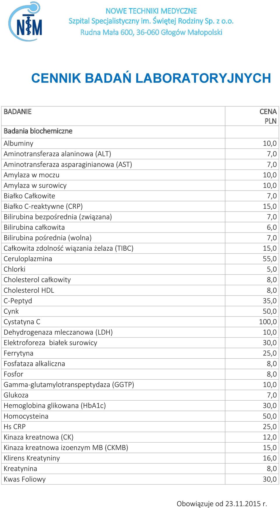 Cennik Badań Laboratoryjnych Pdf Darmowe Pobieranie