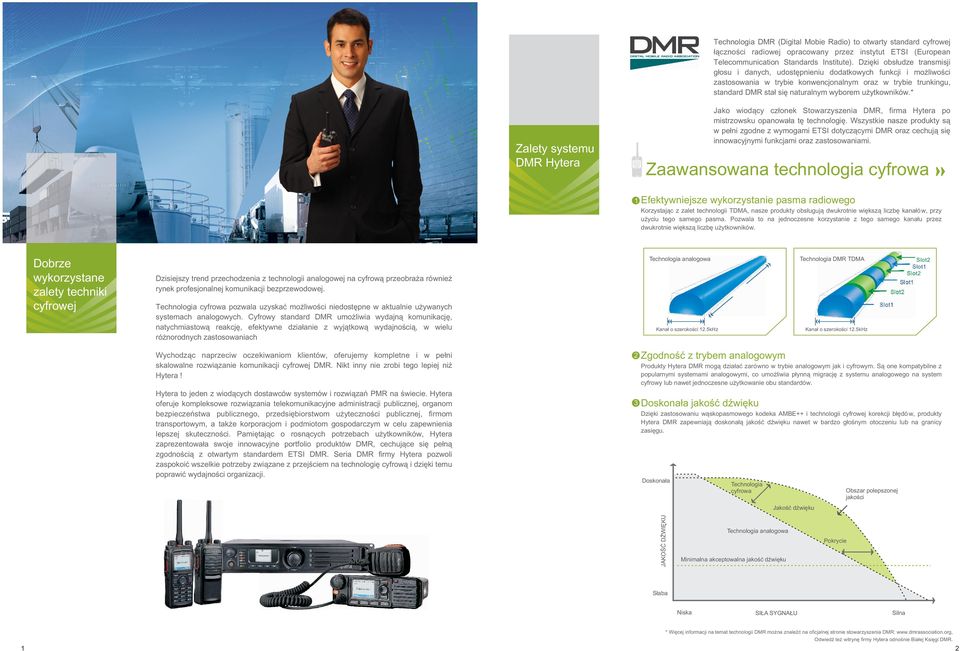 użytkowników.* Zalety systemu DMR Hytera Jako wiodący członek Stowarzyszenia DMR, firma Hytera po mistrzowsku opanowała tę technologię.
