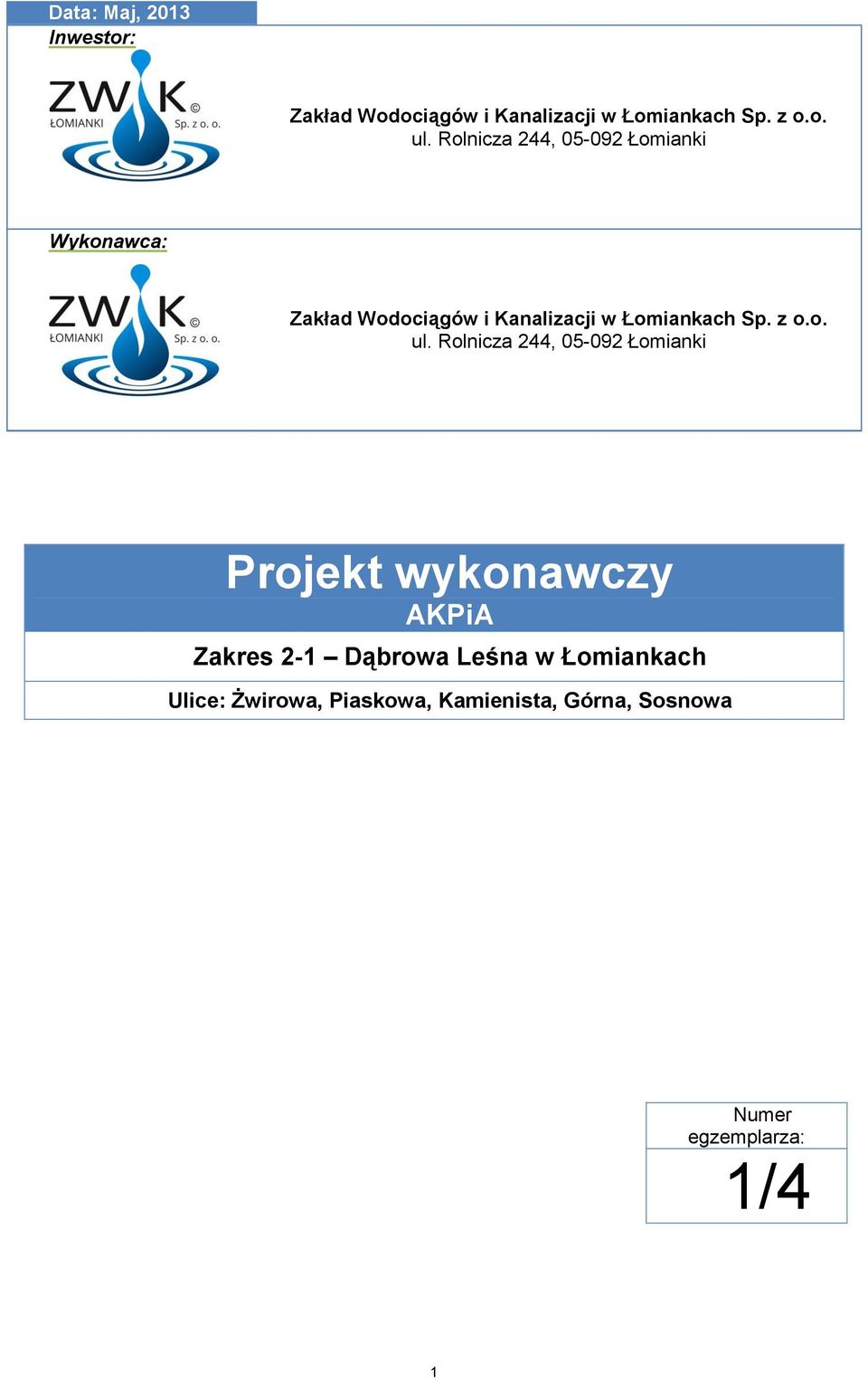 z o.o. ul.