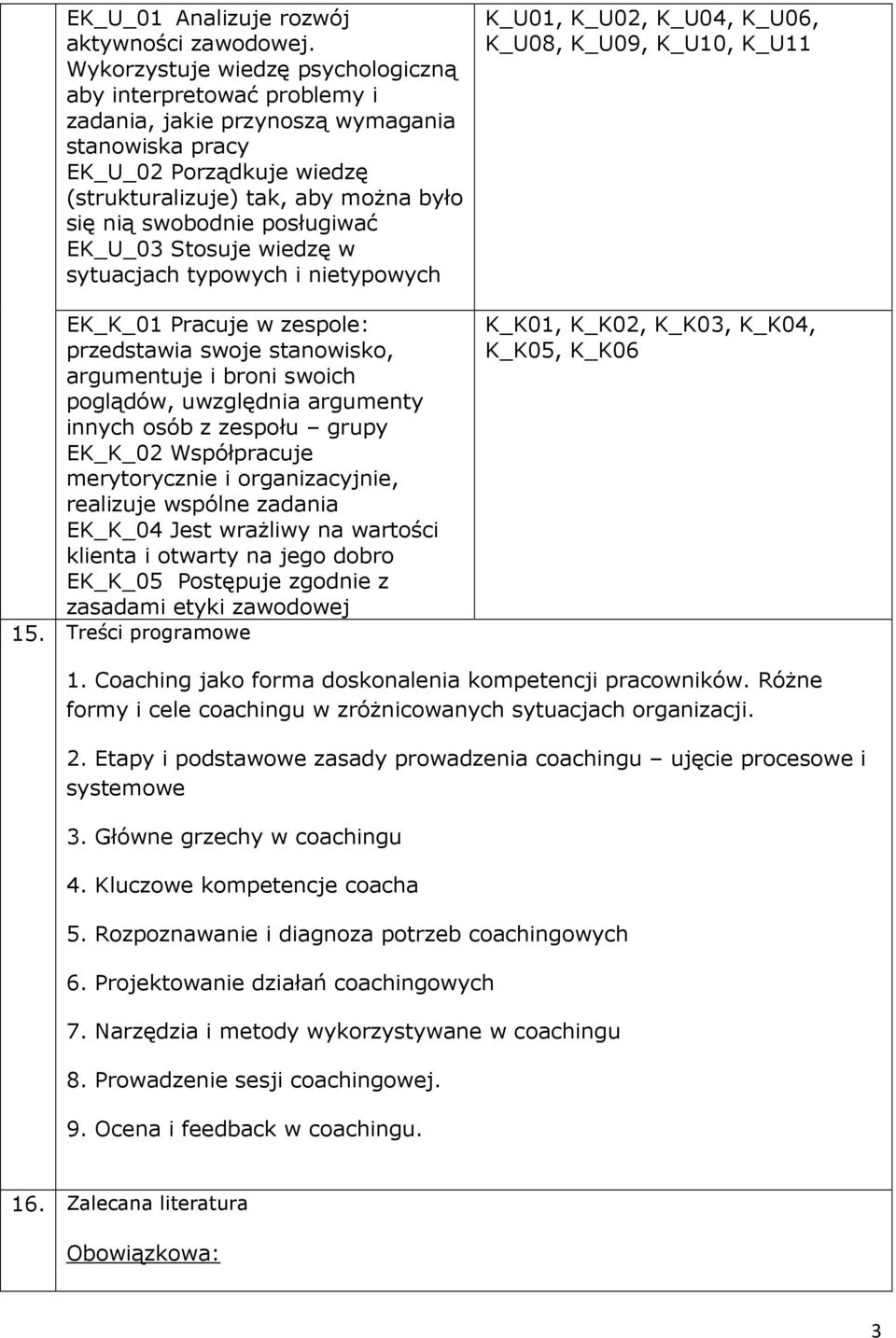 posługiwać EK_U_03 Stosuje wiedzę w sytuacjach typowych i nietypowych EK_K_01 Pracuje w zespole: przedstawia swoje stanowisko, argumentuje i broni swoich poglądów, uwzględnia argumenty innych osób z