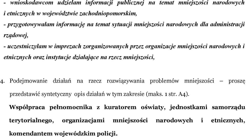 instytucje działające na rzecz mniejszości, 4.