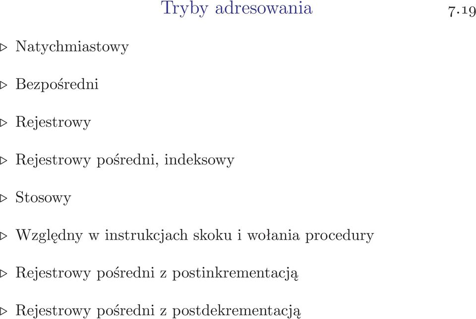 pośredni, indeksowy Stosowy Względny w instrukcjach skoku