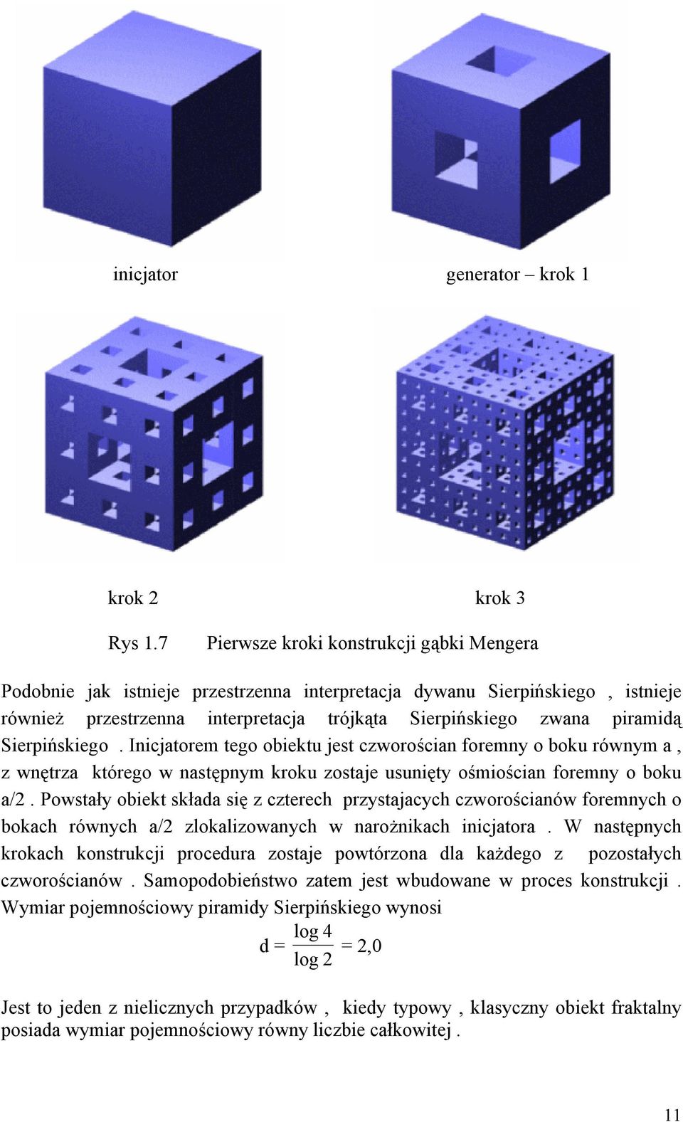 Sierpińskiego. Inicjatorem tego obiektu jest czworościan foremny o boku równym a, z wnętrza którego w następnym kroku zostaje usunięty ośmiościan foremny o boku a/2.