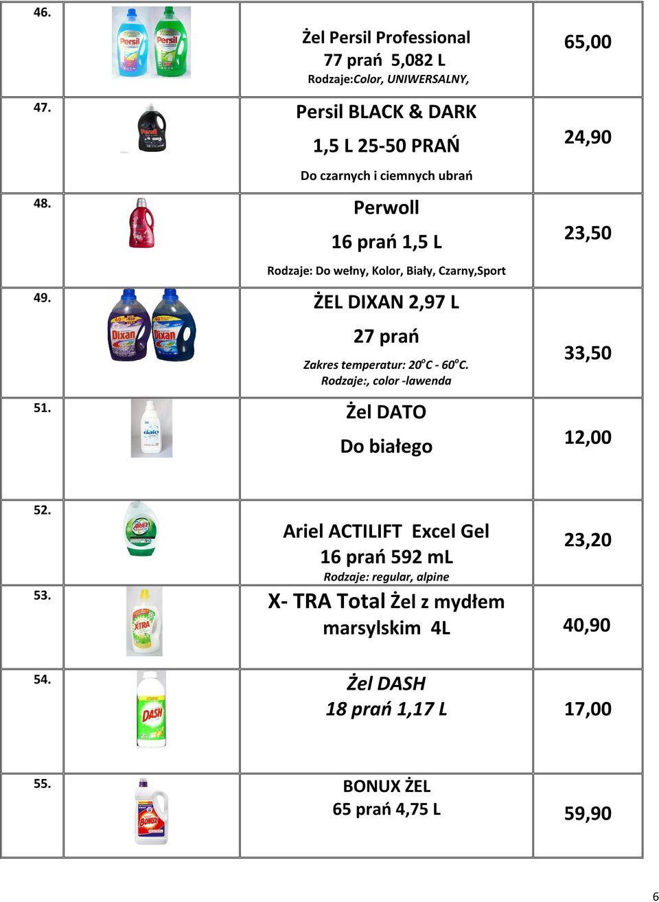 Perwoll 16 prań 1,5 L Rodzaje: Do wełny, Kolor, Biały, Czarny,Sport 49. ŻEL DIXAN 2,97 L 27 prań Zakres temperatur: 20 o C - 60 o C.