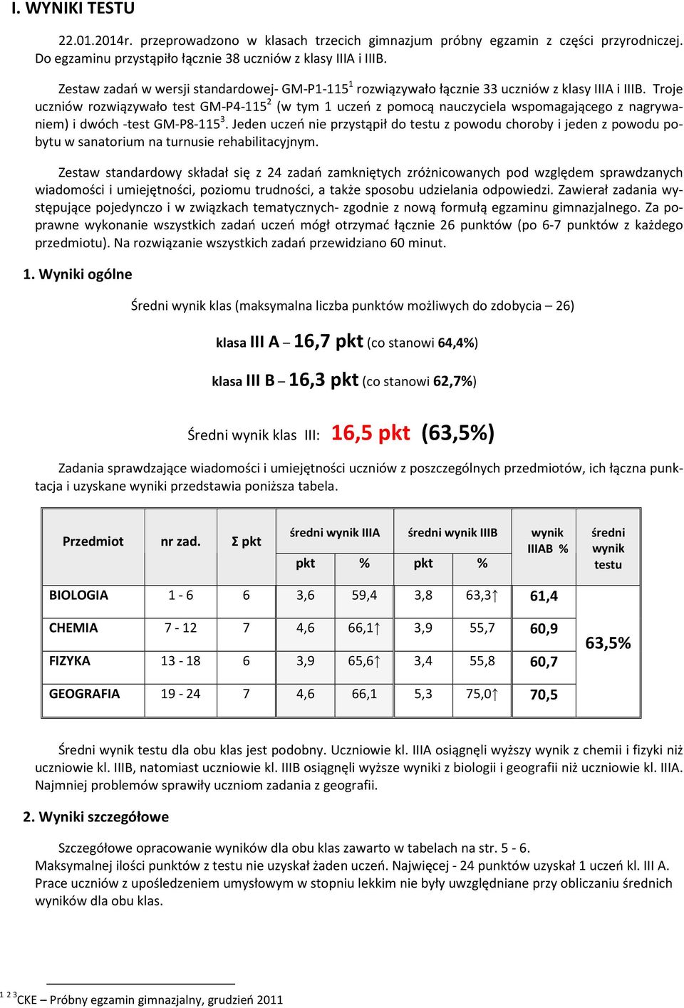 Troje uczniów rozwiązywało test GM-P4-115 2 (w tym 1 uczeń z pomocą nauczyciela wspomagającego z nagrywaniem) i dwóch -test GM-P8-115 3.