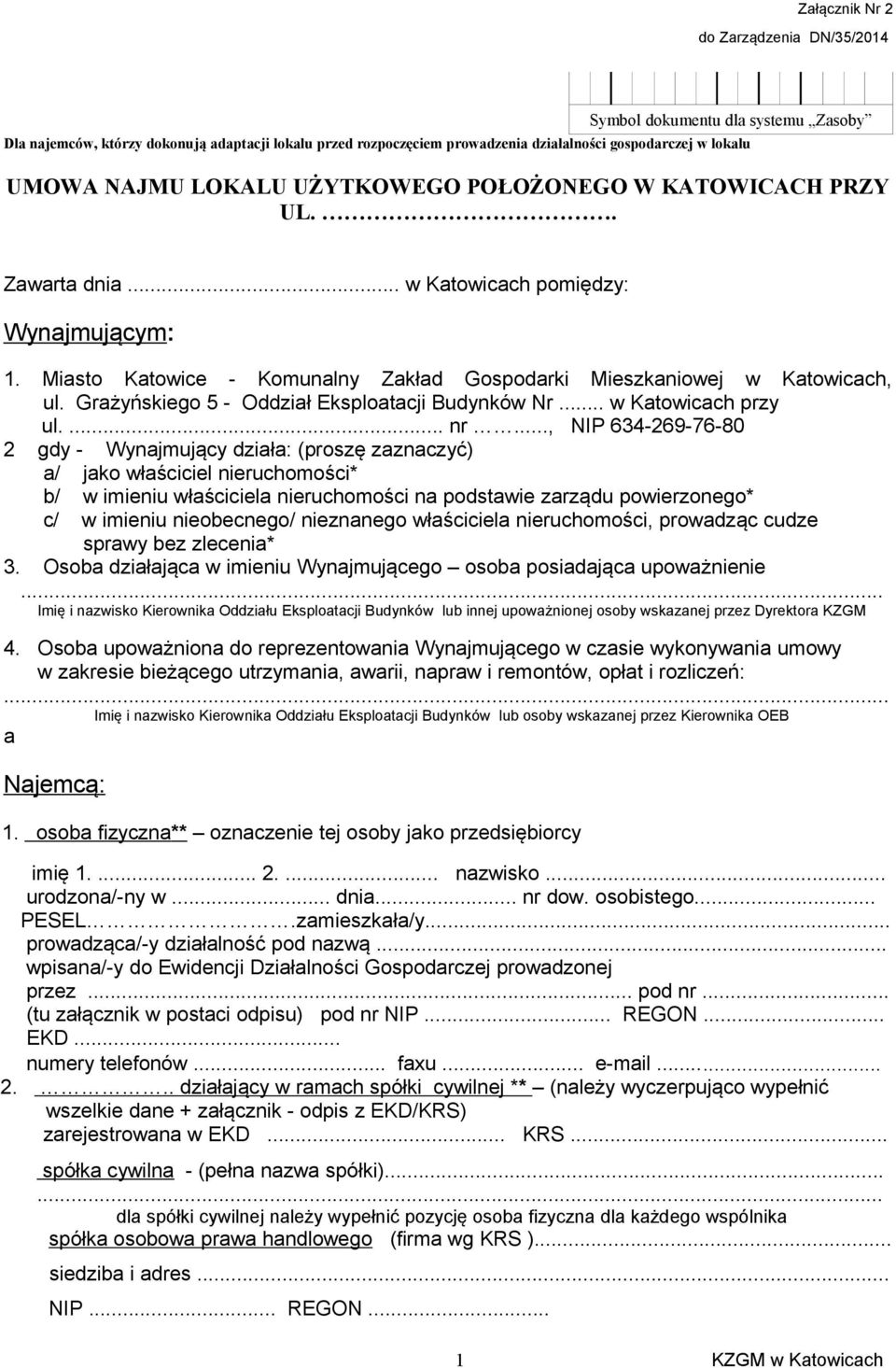 Grażyńskiego 5 - Oddział Eksploatacji Budynków Nr... w Katowicach przy ul.... nr.