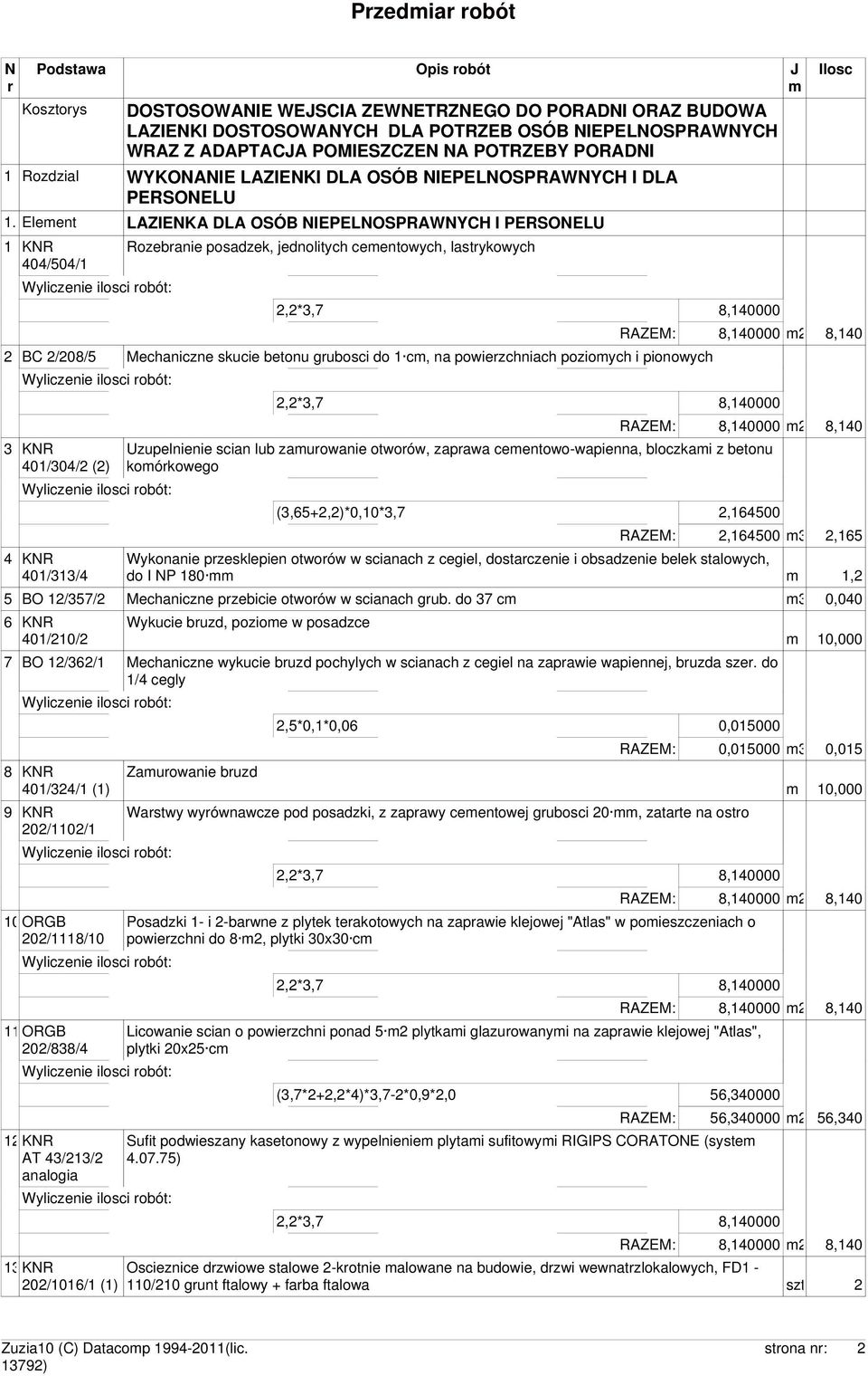 NA POTRZEBY PORADNI 1 Rozdzial WYKONANIE LAZIENKI DLA OSÓB NIEPELNOSPRAWNYCH I DLA PERSONELU 1.