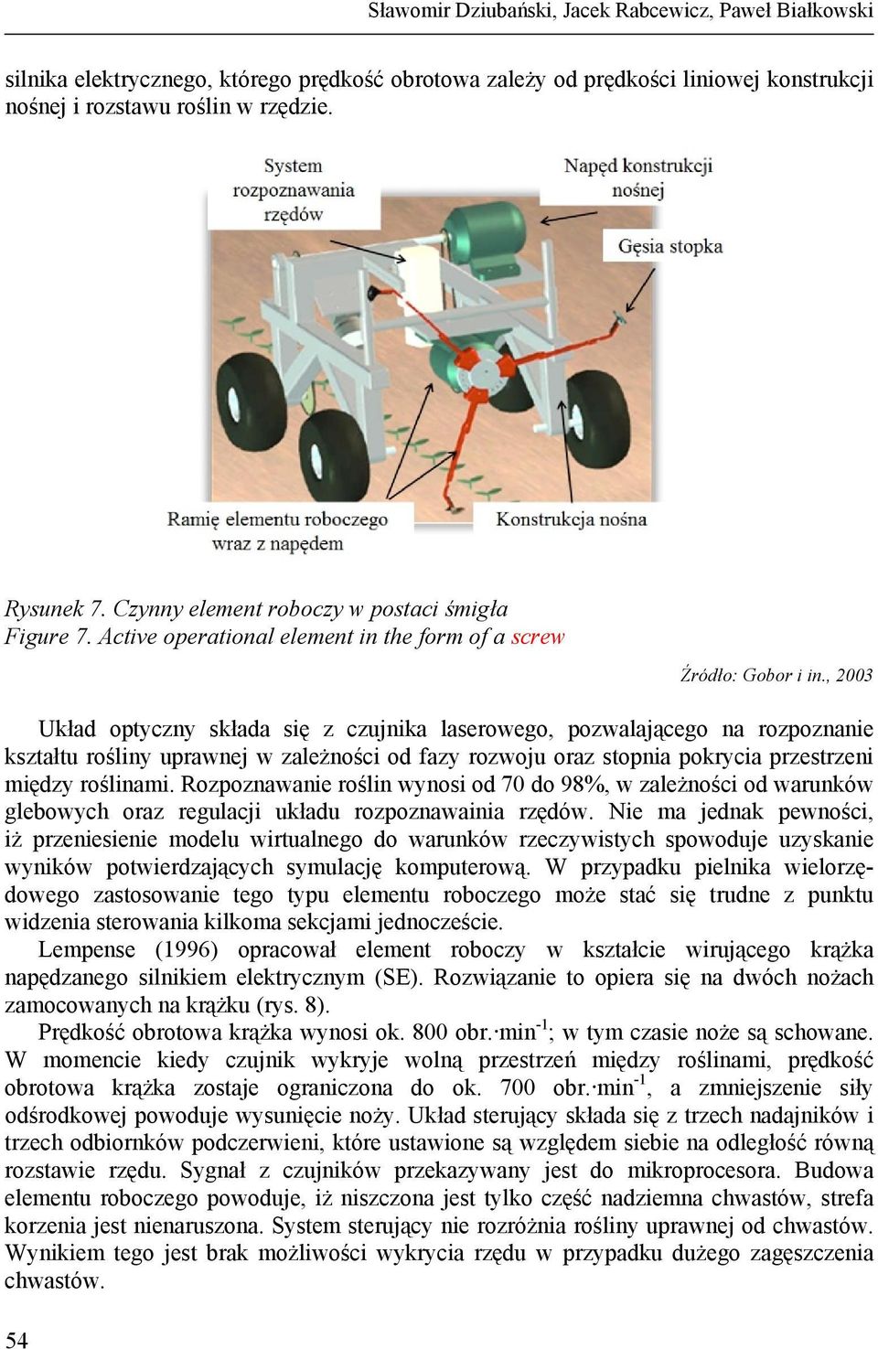 , 2003 Układ optyczny składa się z czujnika laserowego, pozwalającego na rozpoznanie kształtu rośliny uprawnej w zależności od fazy rozwoju oraz stopnia pokrycia przestrzeni między roślinami.