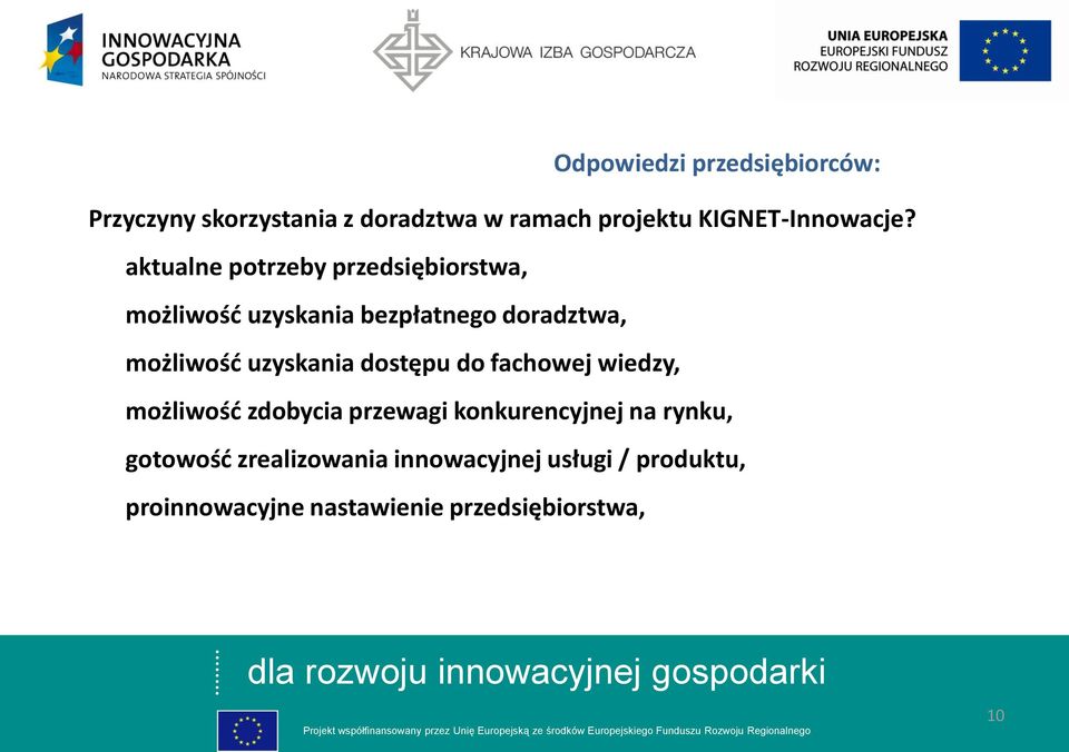 aktualne potrzeby przedsiębiorstwa, możliwość uzyskania bezpłatnego doradztwa, możliwość