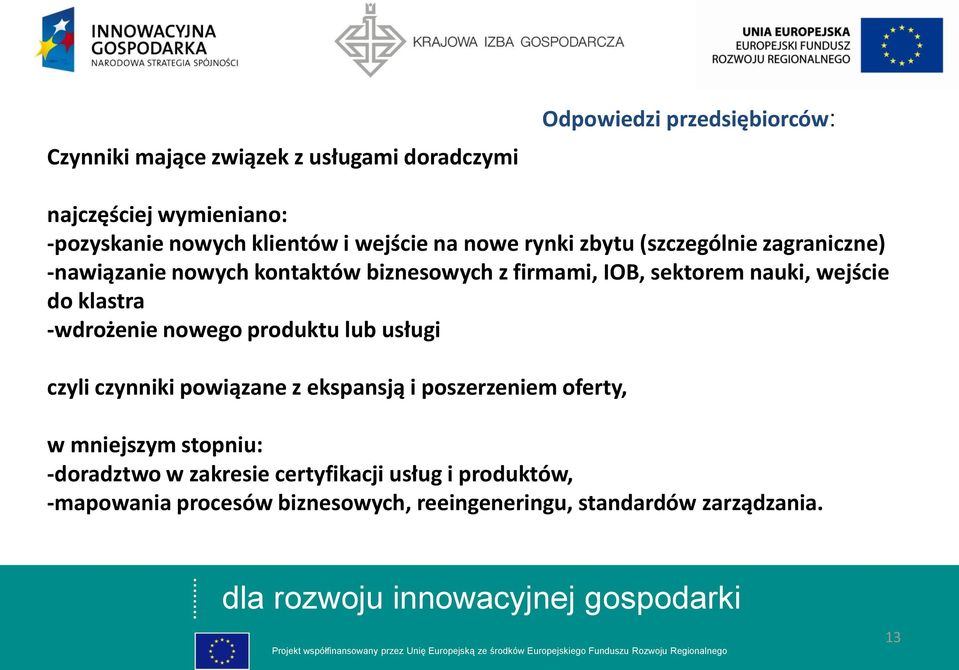 wejście do klastra -wdrożenie nowego produktu lub usługi czyli czynniki powiązane z ekspansją i poszerzeniem oferty, w mniejszym