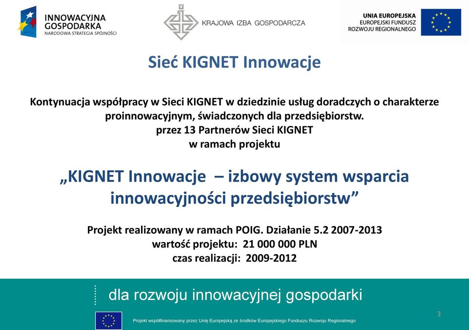 przez 13 Partnerów Sieci KIGNET w ramach projektu KIGNET Innowacje izbowy system wsparcia