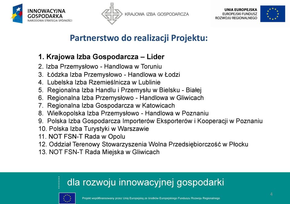 Regionalna Izba Gospodarcza w Katowicach 8. Wielkopolska Izba Przemysłowo - Handlowa w Poznaniu 9.