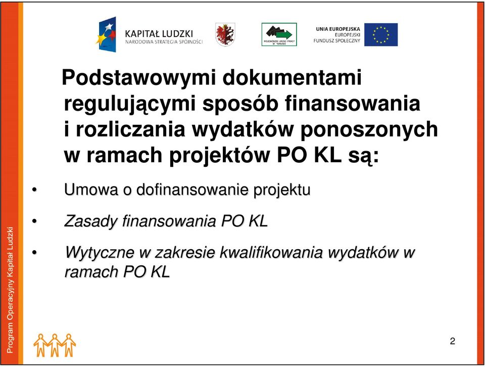 są: Umowa o dofinansowanie projektu Zasady finansowania PO